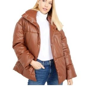 Avec Les Filles Saddle Brown Puffer Coat Jacket size M